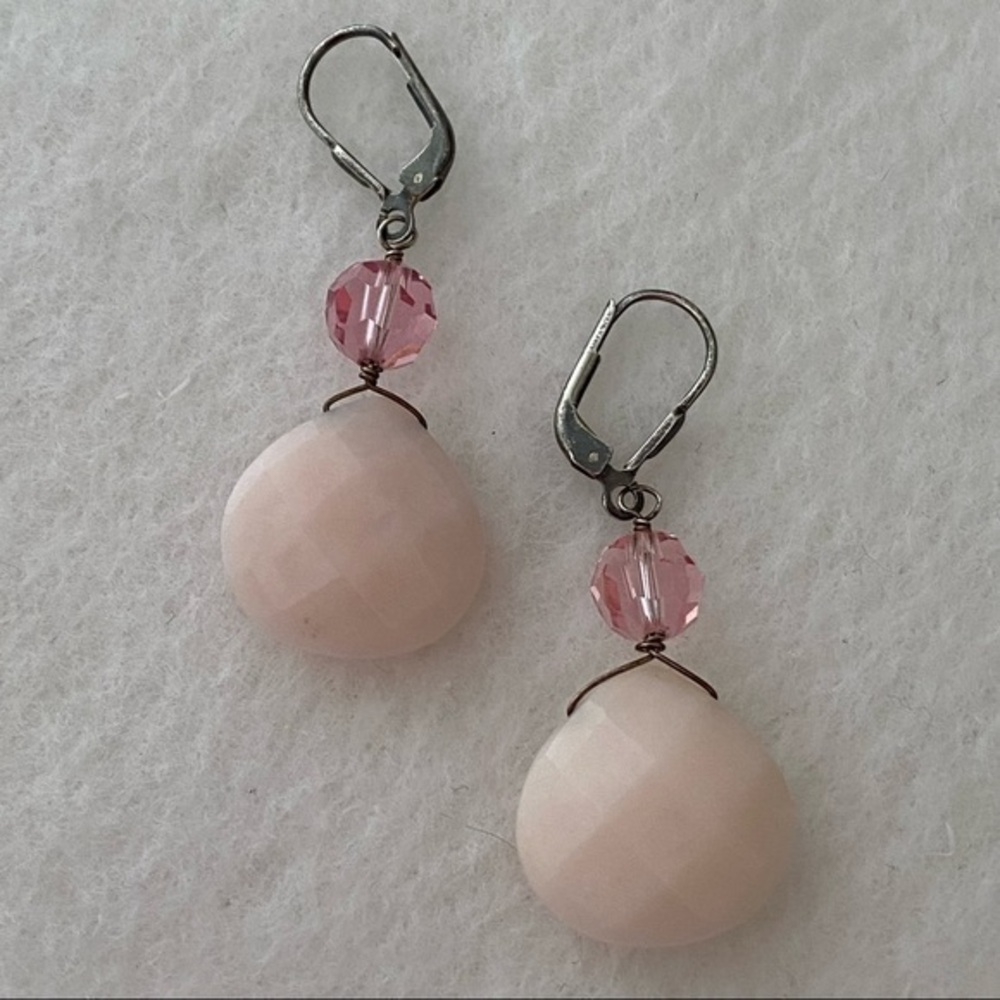 HAND Crafted 925 Sterling Silver Pink Opal Crystal Tear Drop Beaded Earr…
